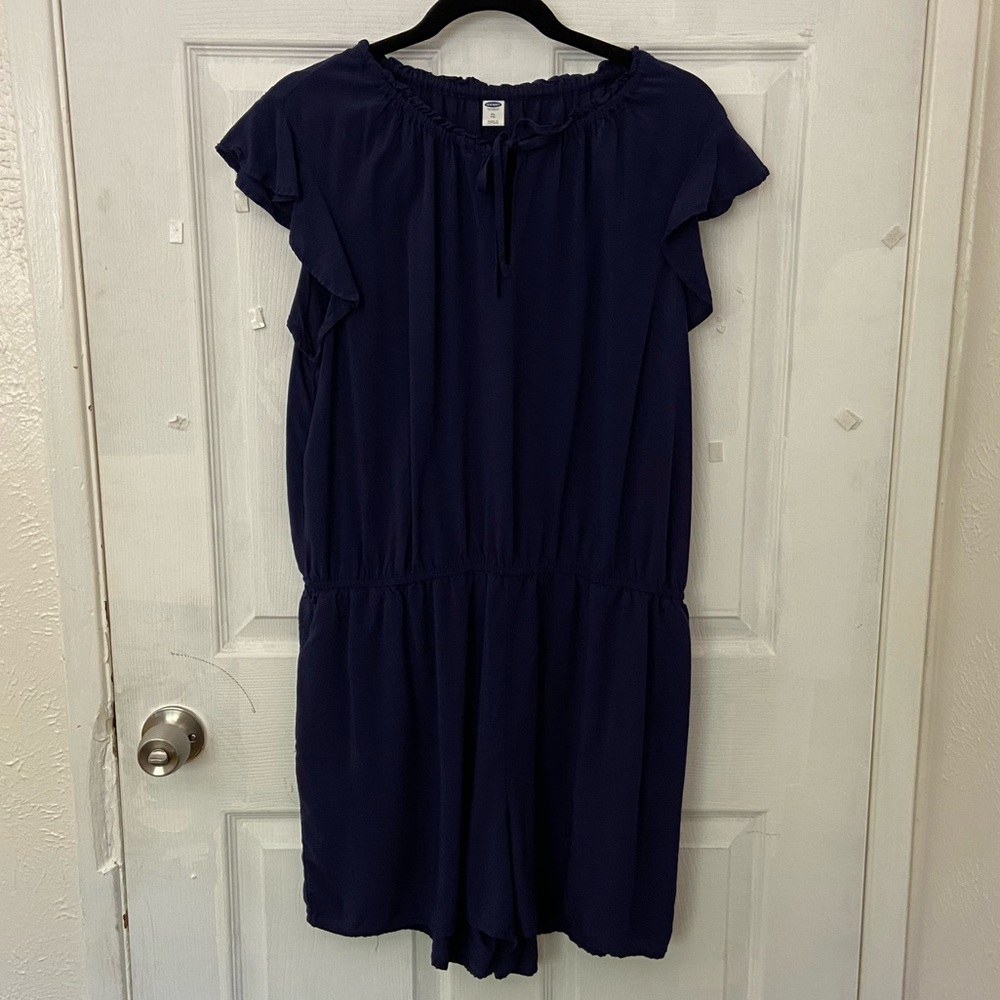 Old Navy Romper Jumper Linen Blend Sleeveless Ruffle Peep keyhole X-Large